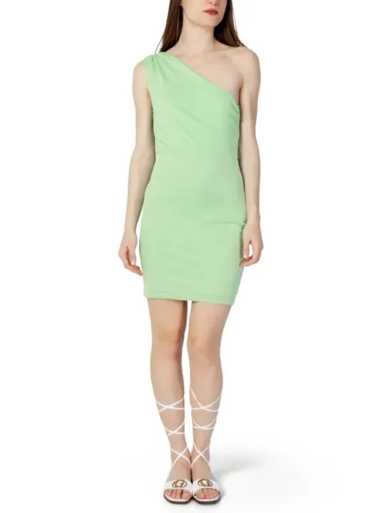 Mintgrünes Kleid mit asymmetrischer Schulter
