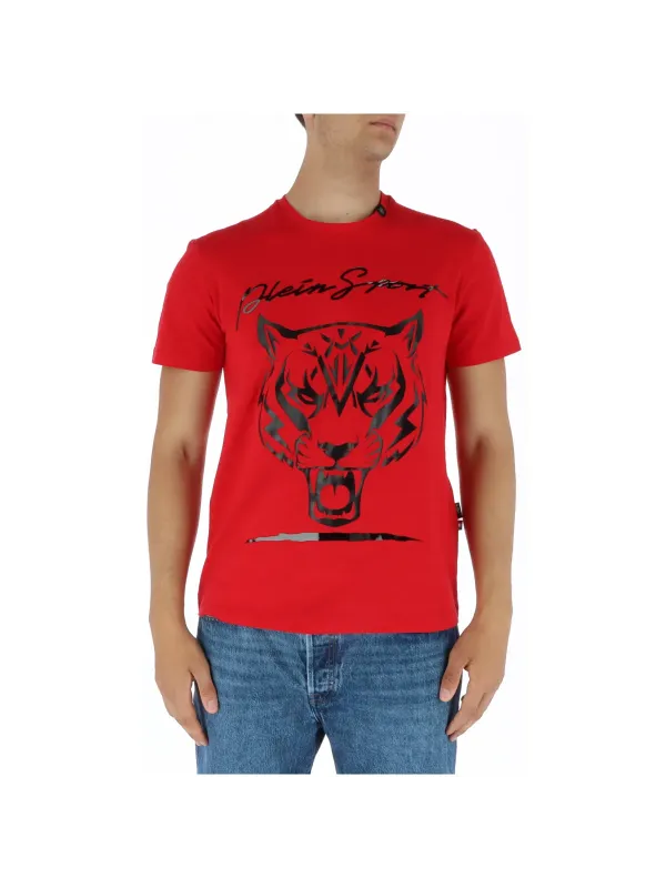 Rotes Tiger-T-Shirt Plein Sport Rotes Tiger-T-Shirt Plein Sport