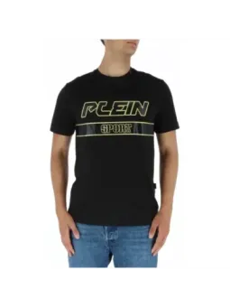 Schwarzes T-Shirt mit gelbem Text