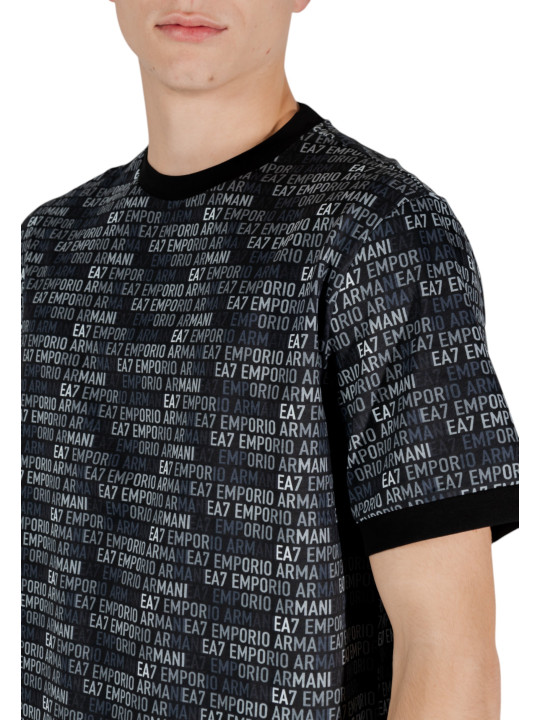 Schwarzes EA7 Baumwoll-T-Shirt mit Logo