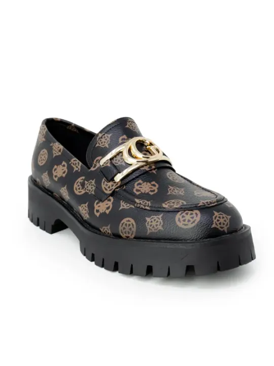 Schwarze Leder Guess Halbschuhe mit Logo