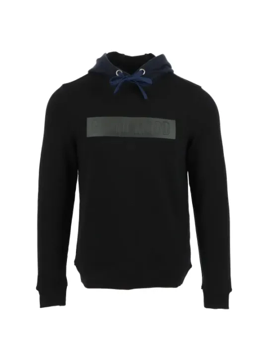 Schwarzer Kapuzenpullover mit blauem Kapuze