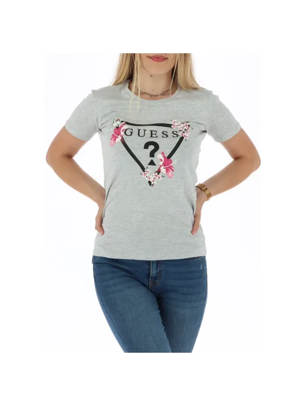 Graues GUESS-T-Shirt mit Blumen Graues GUESS-T-Shirt mit Blumen
