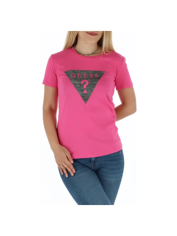 Rosa Guess T-Shirt mit Dreiecksdesign Rosa Guess T-Shirt mit Dreiecksdesign