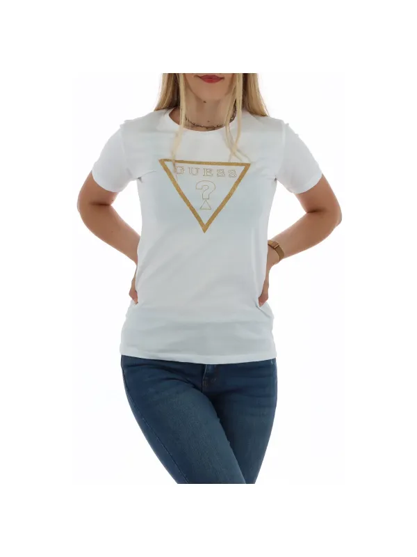 Weißes Guess T-Shirt mit Dreieck Weißes Guess T-Shirt mit Dreieck