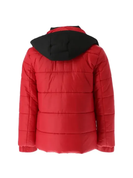 Rote Herren-Pufferjacke mit Kapuze