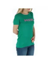 Grünes T-Shirt mit pinkem Schriftzug