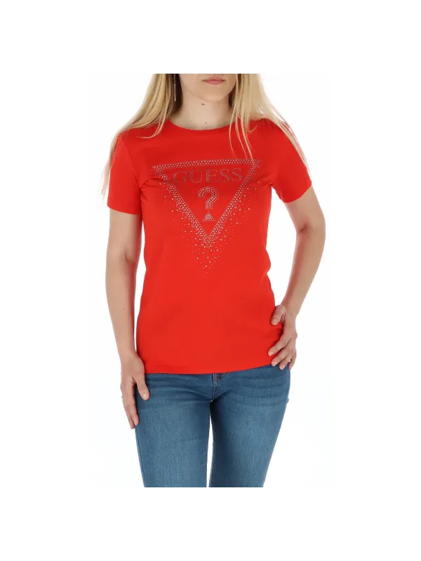 Rotes Guess T-Shirt mit Strasssteinen Rotes Guess T-Shirt mit Strasssteinen