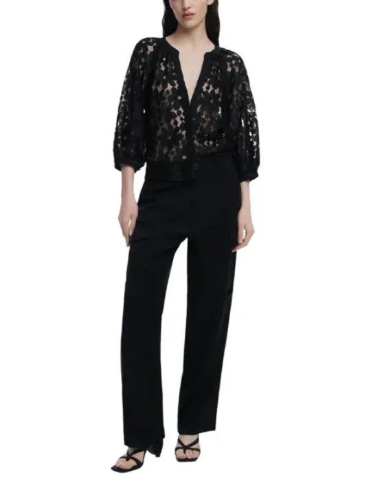 Dunkelgrauer Spitzen-Jumpsuit mit Blumenmuster