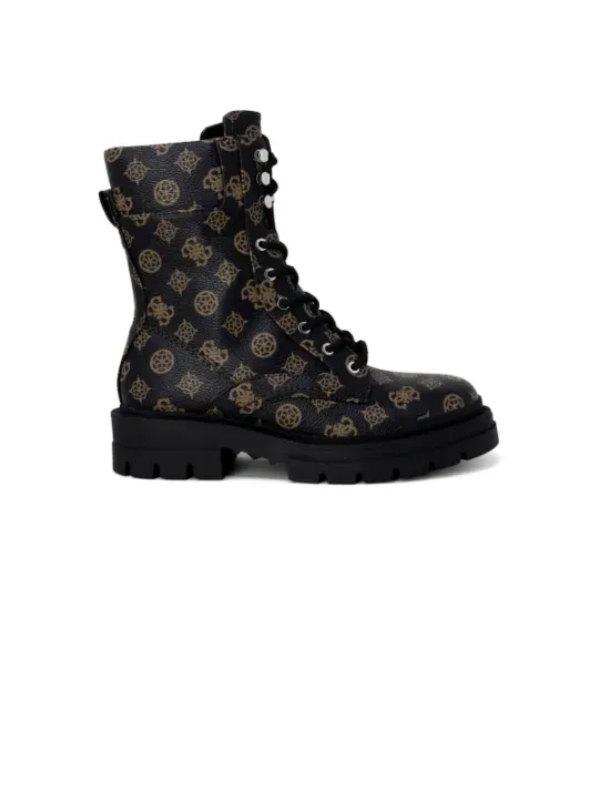 Schwarze Lederstiefel mit Schädelmuster