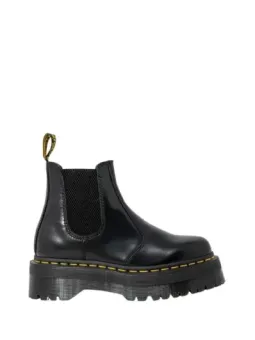 Schwarze Lederstiefel mit gelber Naht