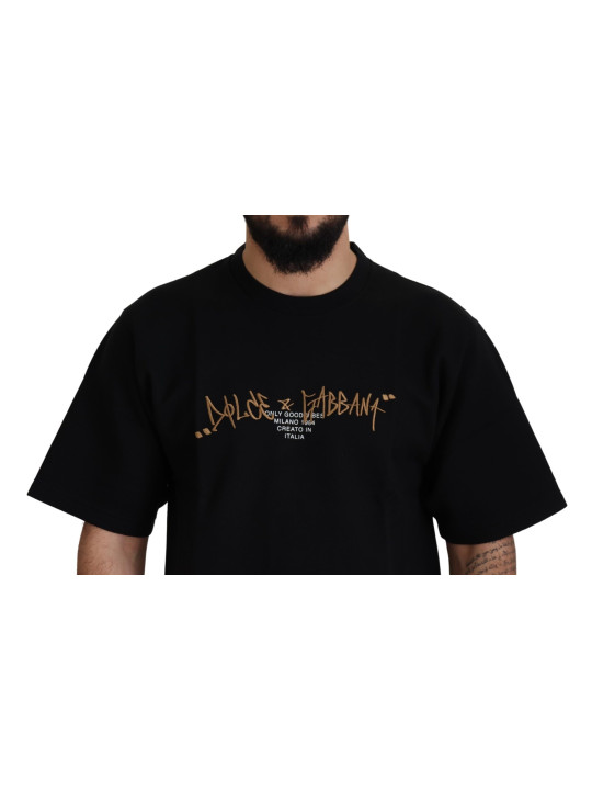 T-Shirts Elegant Black Cotton Blend Crewneck T-Shirt 840,00 € 8057142323742 | Planet-Deluxe