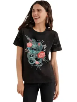 Schwarzes T-Shirt mit Schlangendesign