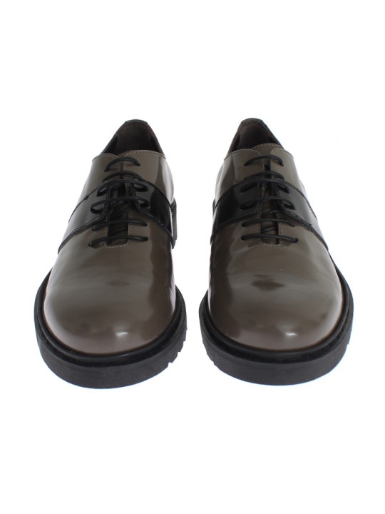 Flat Shoes Elegant Gray Brown Leather Lace-up Shoes 360,00 € 7333413010759 | Planet-Deluxe