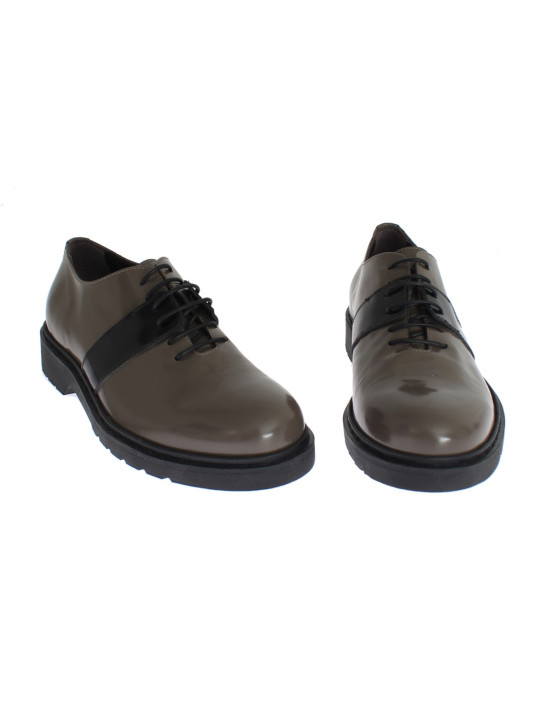 Flat Shoes Elegant Gray Brown Leather Lace-up Shoes 360,00 € 7333413010759 | Planet-Deluxe