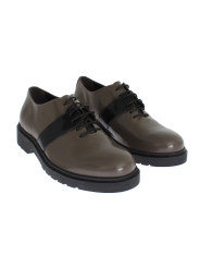 Flat Shoes Elegant Gray Brown Leather Lace-up Shoes 360,00 € 7333413010759 | Planet-Deluxe