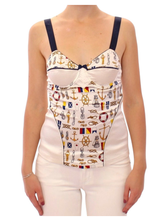 Tops & T-Shirts White Sailor Motif Stretch Tank Top 750,00 € 7333413028266 | Planet-Deluxe