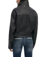 Schwarze Leder Cropped Blazerjacke