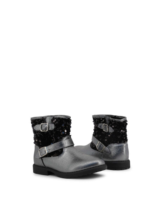 Silberne Stiefeletten mit schwarzen Pailletten