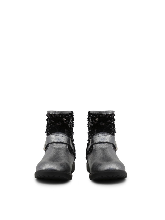 Silberne Damenstiefeletten mit Riemen