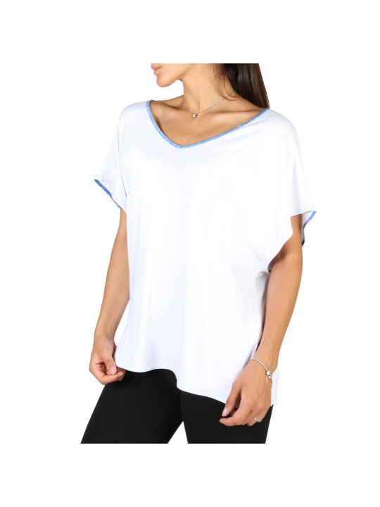 Weißes T-Shirt mit blauem Saum