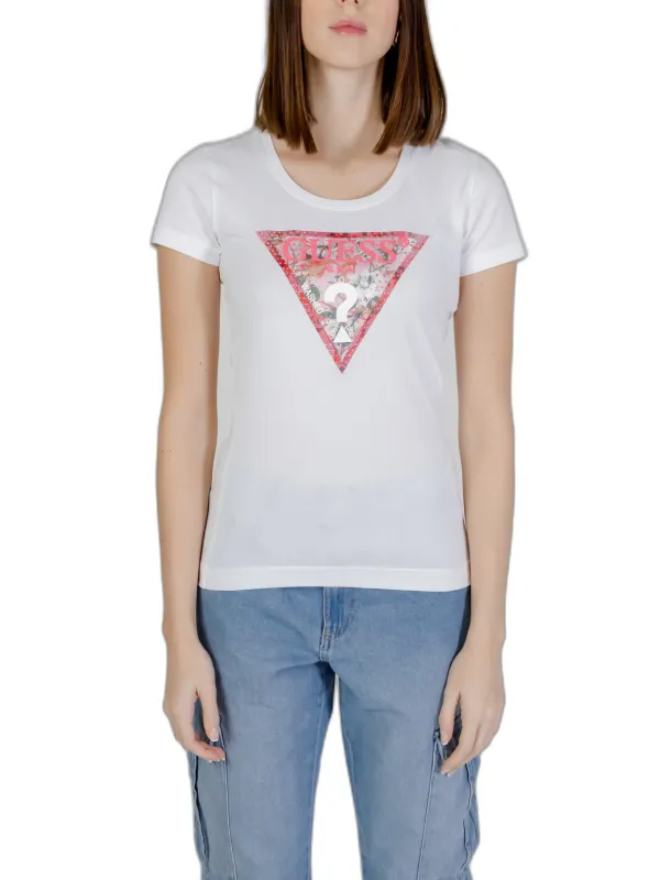 Weißes T-Shirt mit rosa Dreieck Weißes T-Shirt mit rosa Dreieck