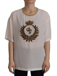 Tops & T-Shirts Elegant Silk Blouse with Gold Crown Embroidery 2.200,00 € 8057155654253 | Planet-Deluxe