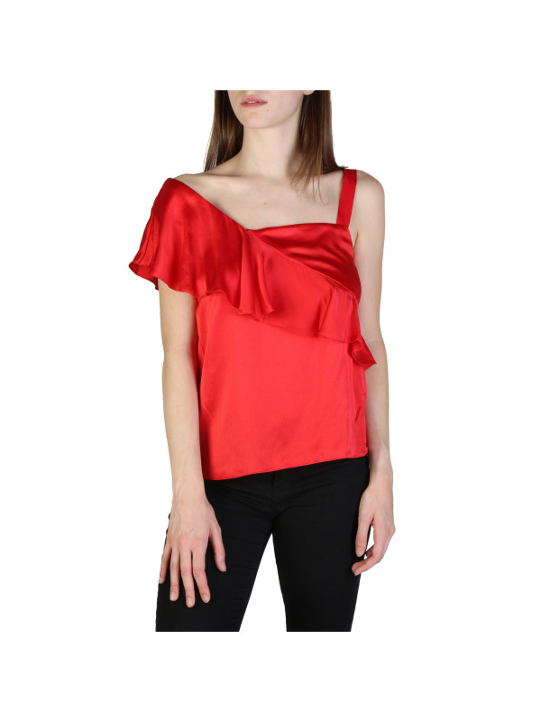Rotes Satin-Oberteil mit Rüschen Rotes Satin-Oberteil mit Rüschen