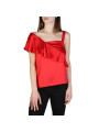 Rotes Satin-Oberteil mit Rüschen