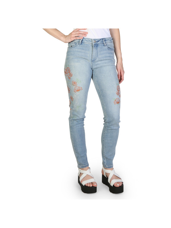 Blau Jeans mit Blumenstickerei Blau Jeans mit Blumenstickerei