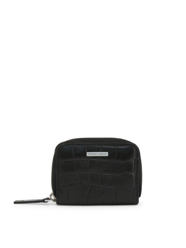Schwarzes Emporio Armani Lederportemonnaie mit Reißverschluss Schwarzes Emporio Armani Lederportemonnaie mit Reißverschluss
