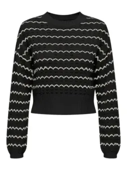 Grauer Strickpullover mit weißen Linien