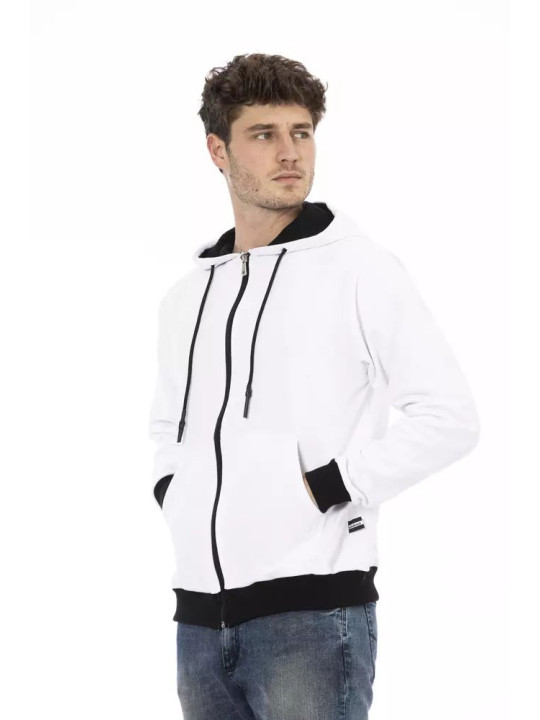 Sweaters Elegant White Cotton Hoodie with Zip Closure 230,00 € 2000050324628 | Planet-Deluxe