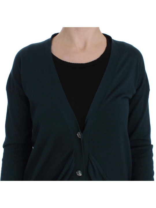 Sweaters Elegant Green Cotton Cardigan Sweater 300,00 € 8056305924100 | Planet-Deluxe
