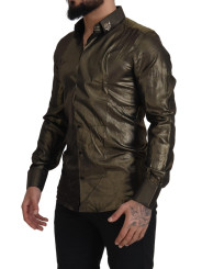 Shirts Elegant Gold Slim Fit Shirt with Crown Embroidery 1.000,00 € 8054802250004 | Planet-Deluxe