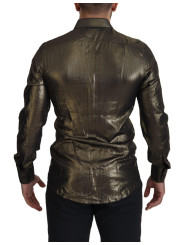 Shirts Elegant Gold Slim Fit Shirt with Crown Embroidery 1.000,00 € 8054802250004 | Planet-Deluxe