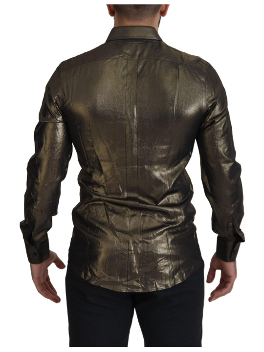 Shirts Elegant Gold Slim Fit Shirt with Crown Embroidery 1.000,00 € 8054802250004 | Planet-Deluxe