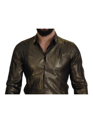 Shirts Elegant Gold Slim Fit Shirt with Crown Embroidery 1.000,00 € 8054802250004 | Planet-Deluxe