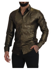 Shirts Elegant Gold Slim Fit Shirt with Crown Embroidery 1.000,00 € 8054802250004 | Planet-Deluxe