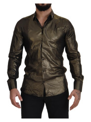 Shirts Elegant Gold Slim Fit Shirt with Crown Embroidery 1.000,00 € 8054802250004 | Planet-Deluxe