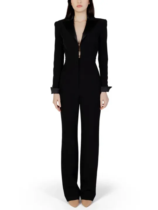 Schwarzer Jumpsuit mit goldenem Reißverschluss