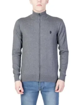 Grauer Strickpullover mit Reißverschluss