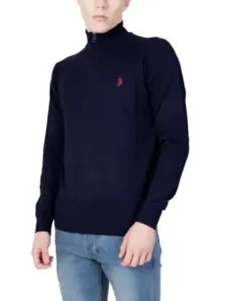 Navy Rollkragenpullover mit rotem Logo
