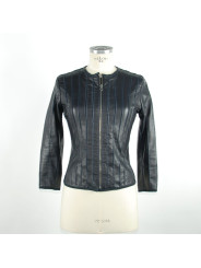 Jackets & Coats Elegant Blue Leather Jacket - Slim Fit Chic 560,00 € 8050246662328 | Planet-Deluxe