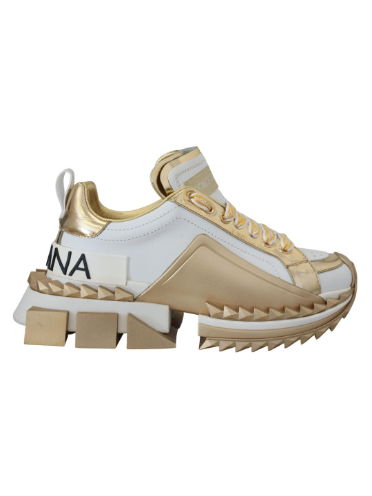 Sneakers Elegant White and Gold Leather Sneakers 1.000,00 € 8053286712992 | Planet-Deluxe