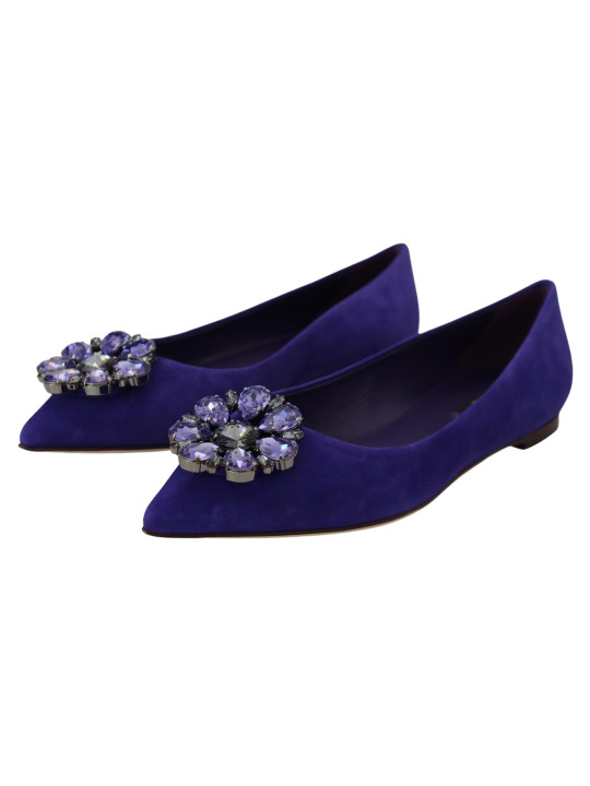 Flat Shoes Embellished Crystal Purple Suede Flats 900,00 € 8057155135110 | Planet-Deluxe