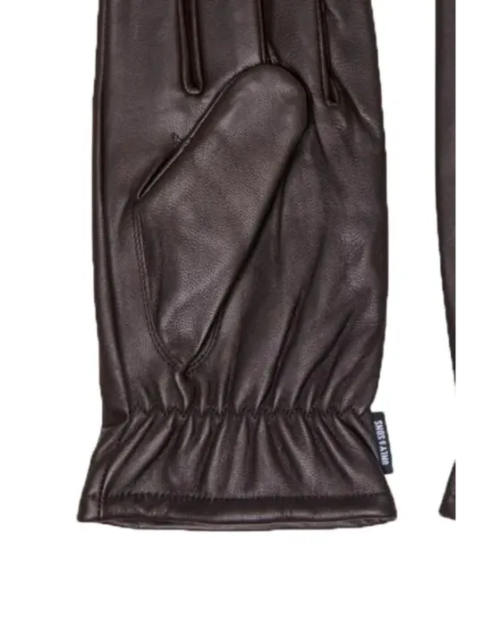 Schwarzer Lederhandschuh mit weißem Logo