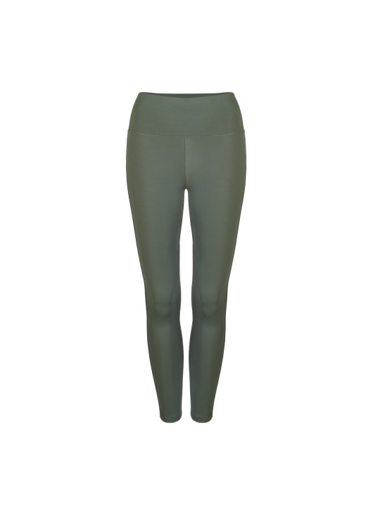 Khaki grüne High-Waist Leggings hinten