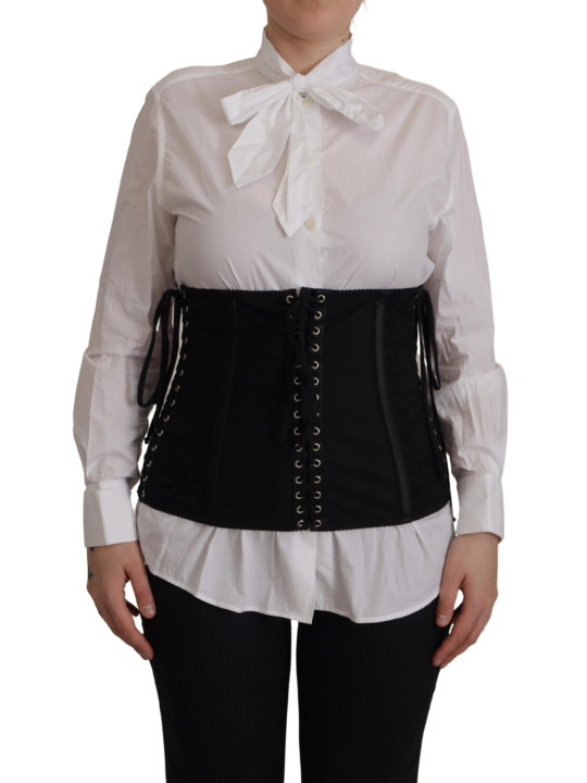 Tops & T-Shirts Elegant Black Corset Waist Strap Top 920,00 € 8050246189535 | Planet-Deluxe