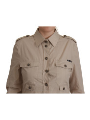Tops & T-Shirts Elegant Beige Cotton Long Sleeve Shirt 920,00 € 8050249422875 | Planet-Deluxe